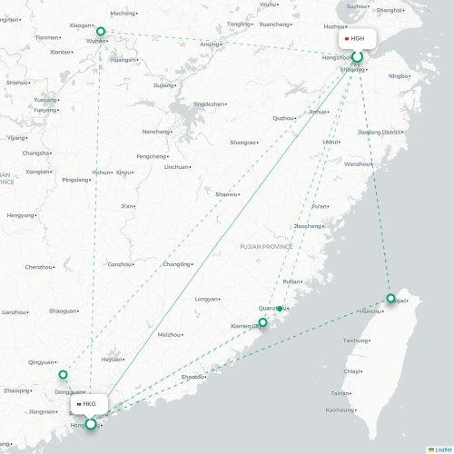 Mapa lotu bezpośredniego Hangzhou – Hongkong