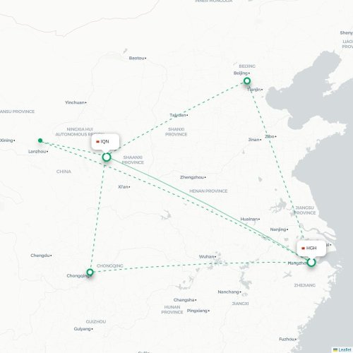 Mapa lotu bezpośredniego Hangzhou – Qingyang