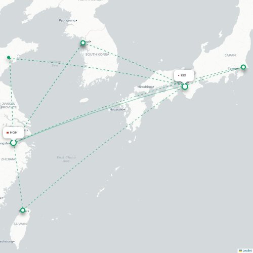 Mapa lotu bezpośredniego Hangzhou – Osaka