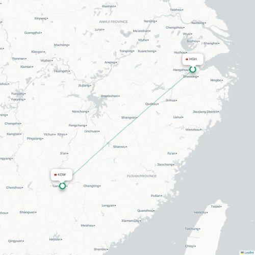 Mapa lotu bezpośredniego Hangzhou – Ganzhou