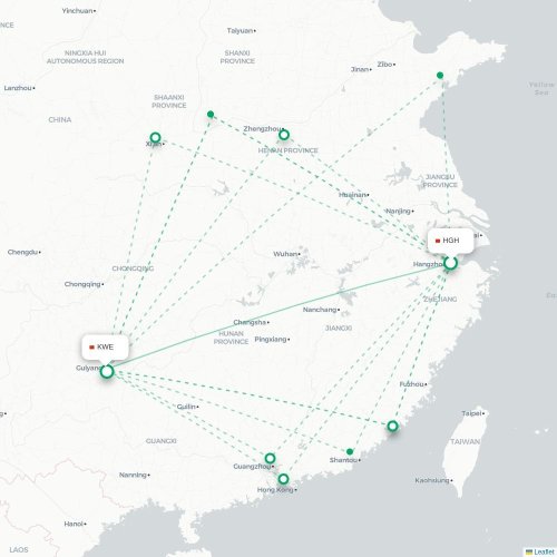 Mapa lotu bezpośredniego Hangzhou – Guiyang