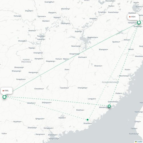 Mapa de vuelo directo Hangzhou - Guilin