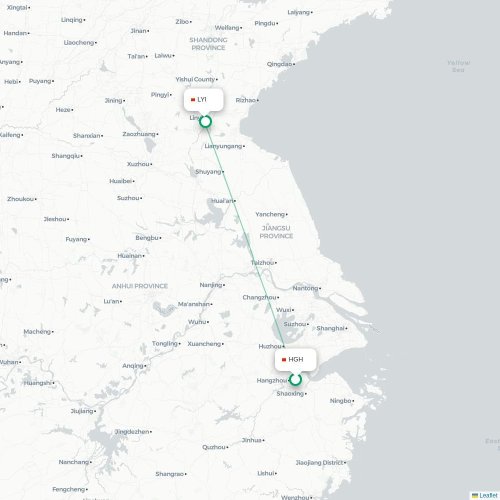 Mapa lotu bezpośredniego Hangzhou – Linyi
