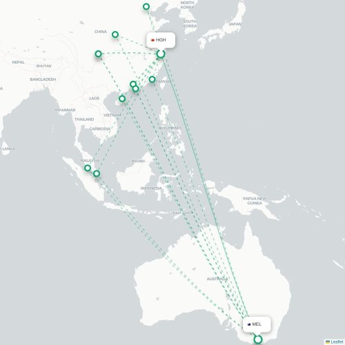 Hangzhou – Melbourne suoran lennon kartta