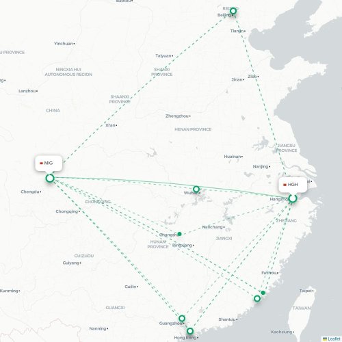 Mapa lotu bezpośredniego Hangzhou – Mianyang