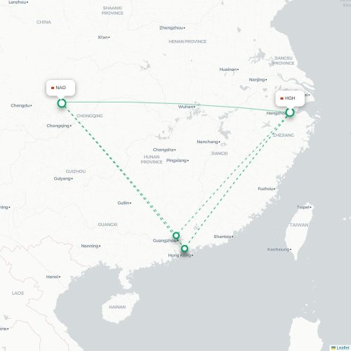 Mapa lotu bezpośredniego Hangzhou – Nanchong