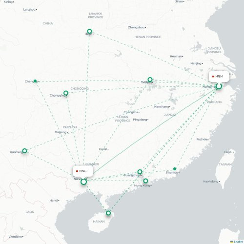 Mapa lotu bezpośredniego Hangzhou – Nanning
