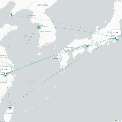 Mapa lotu bezpośredniego Hangzhou – Tokio