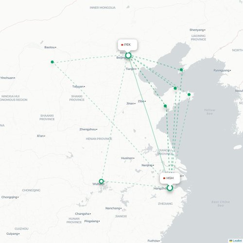 Mapa lotu bezpośredniego Hangzhou – Pekin
