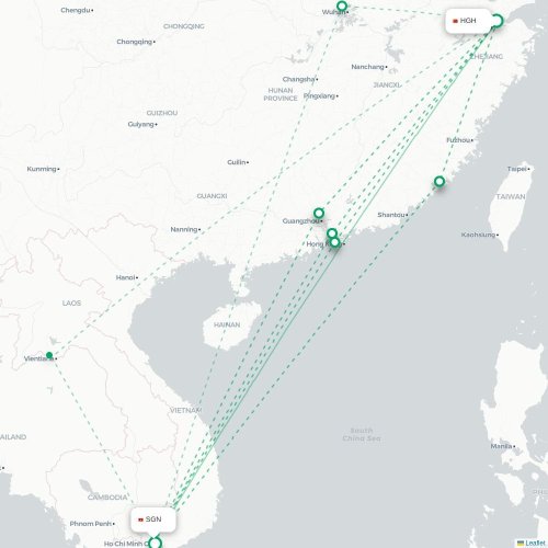 Hangzhou - Ho Chi Minhstad kaart van rechtstreekse vlucht