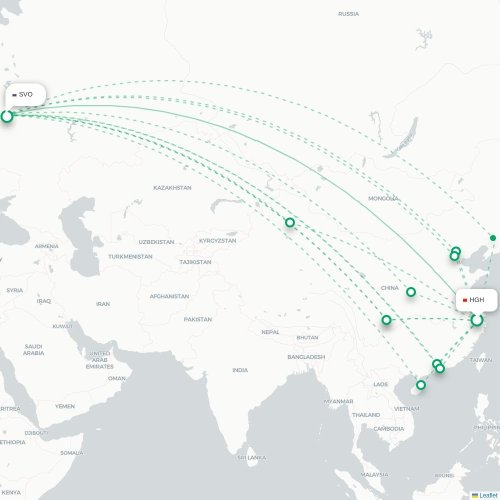 Mapa lotu bezpośredniego Hangzhou – Moskwa