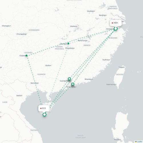 Mapa lotu bezpośredniego Hangzhou – Sanya