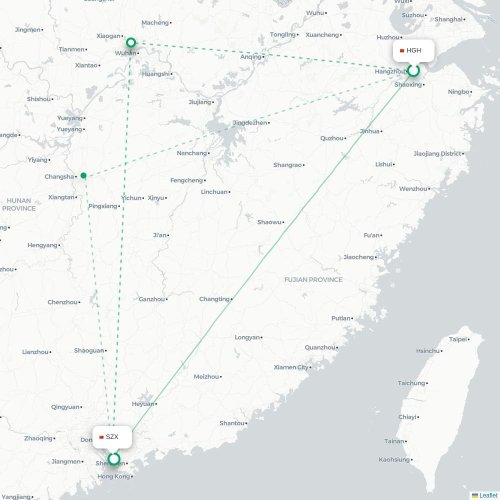 Mapa lotu bezpośredniego Hangzhou – Shenzhen