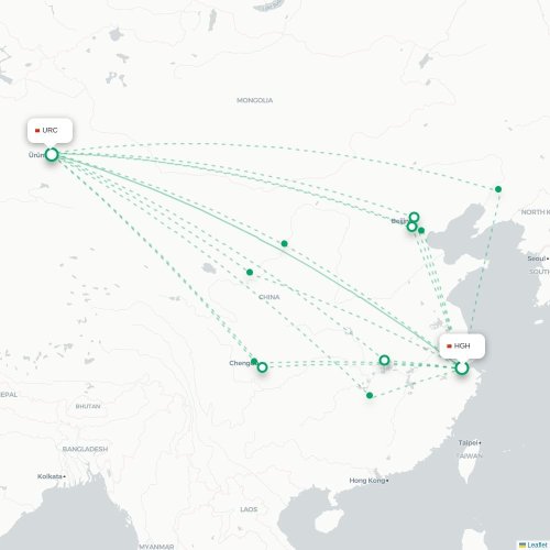 Mapa lotu bezpośredniego Hangzhou – Urumczi