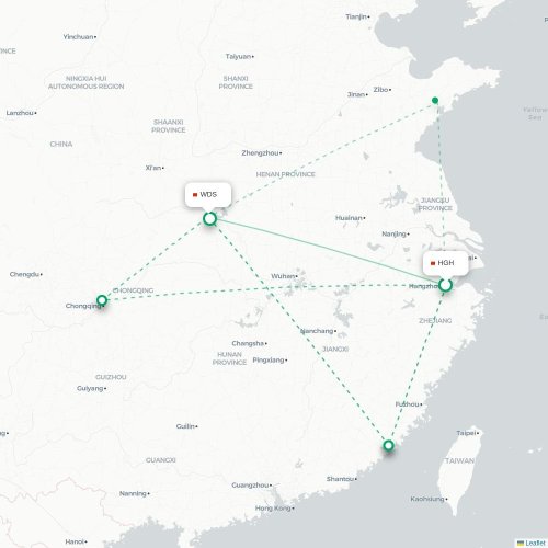Mapa lotu bezpośredniego Hangzhou – Shiyan
