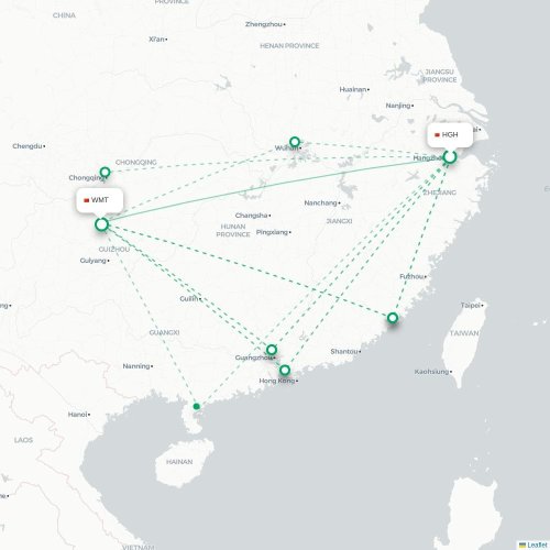 Mapa lotu bezpośredniego Hangzhou – Zunyi