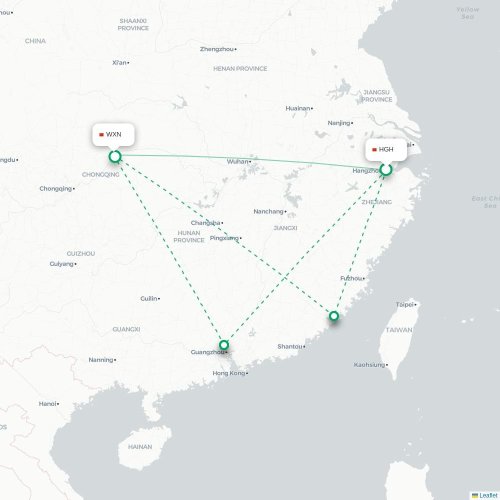 Mapa lotu bezpośredniego Hangzhou – Chongqing