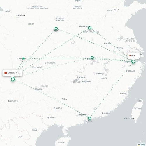 Mapa lotu bezpośredniego Hangzhou – Liangshan
