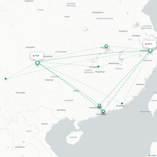 Mapa lotu bezpośredniego Hangzhou – Yibin
