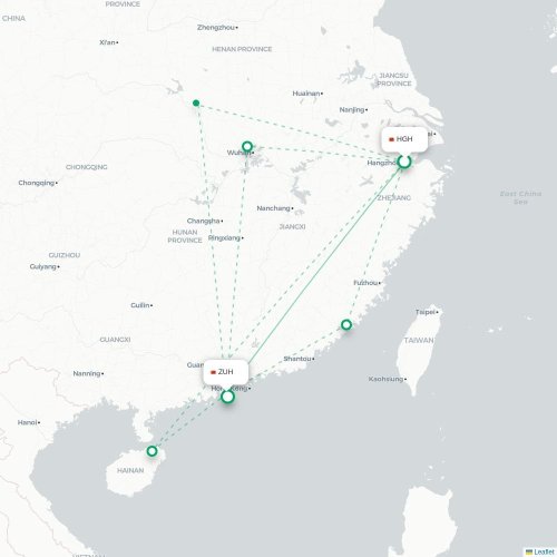 Mapa lotu bezpośredniego Hangzhou – Zhuhai