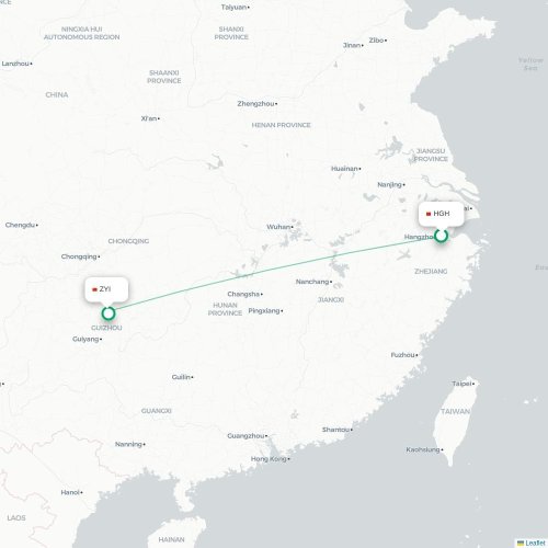 Mapa lotu bezpośredniego Hangzhou – Zunyi
