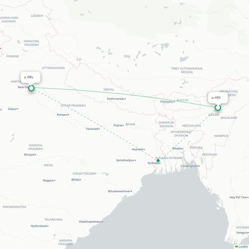 Mapa lotu bezpośredniego Itānagar – Nowe Deli