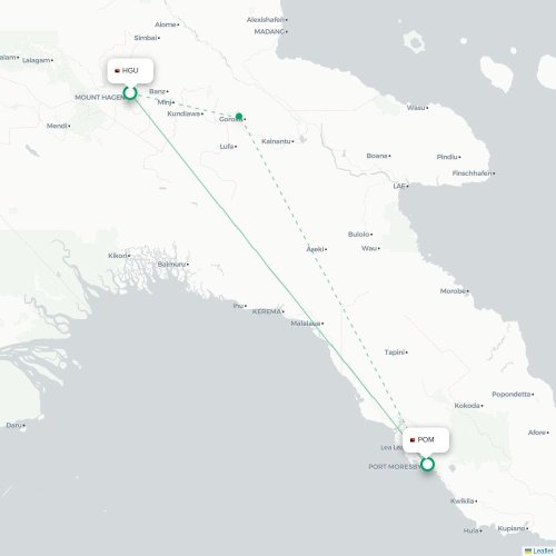 Mapa lotu bezpośredniego Mount Hagen – Port Moresby