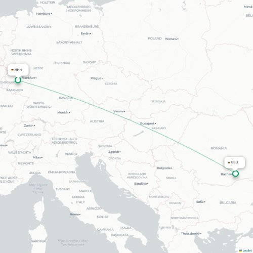 Mapa de vuelo directo Fráncfort - Bucarest