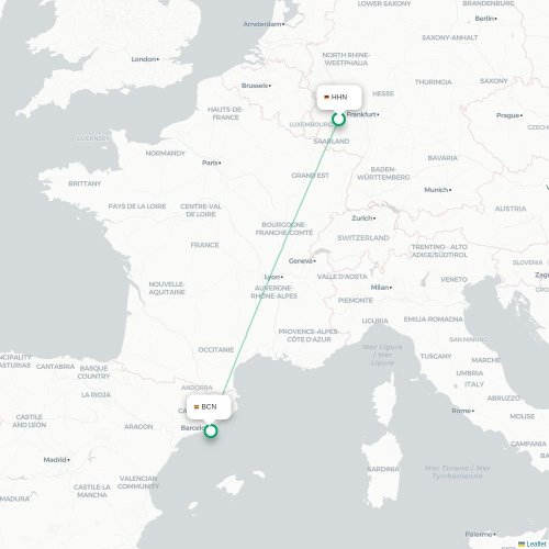 Frankfurt am Main - Barcelona kaart van rechtstreekse vlucht