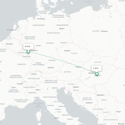 Mapa de vuelo directo Fráncfort - Budapest