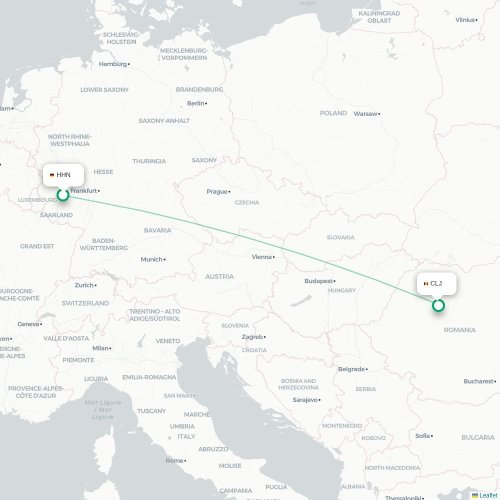 Mapa de vuelo directo Fráncfort - Cluj