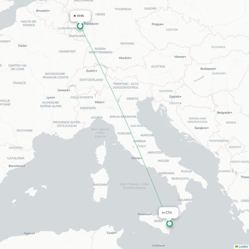 Mapa de vuelo directo Fráncfort - Catania
