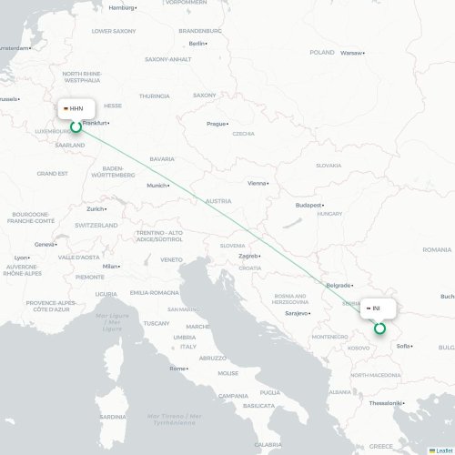 Mapa de vuelo directo Fráncfort - Niš