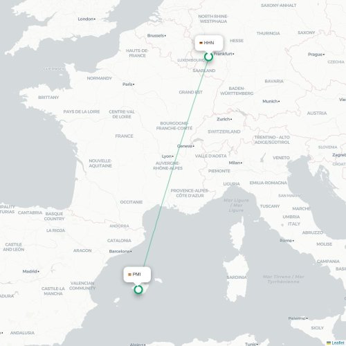 Frankfurt am Main - Palma de Mallorca kaart van rechtstreekse vlucht