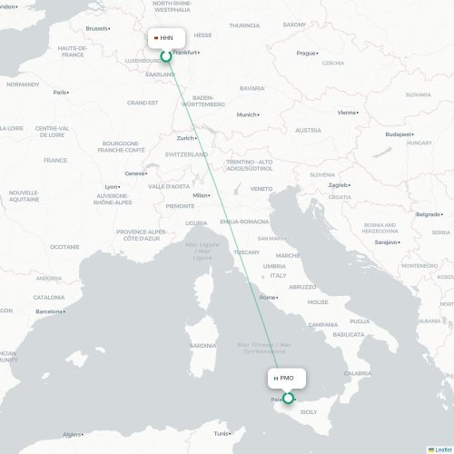 Mapa de vuelo directo Fráncfort - Palermo