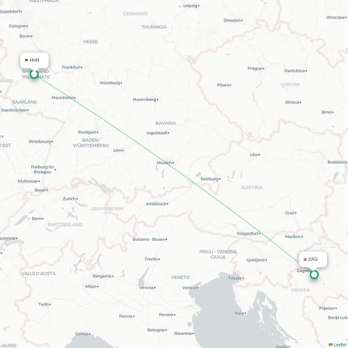 Mapa de vuelo directo Fráncfort - Zagreb