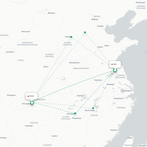 Mapa de vuelo directo Huai'an - Chongqing