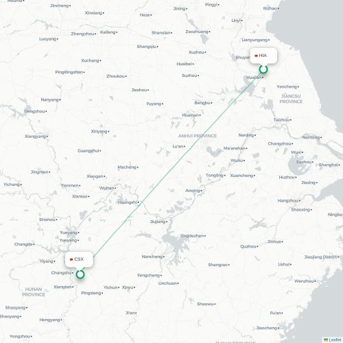 Mapa de vuelo directo Huai'an - Changsha
