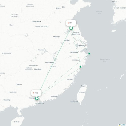 Mapa de vuelo directo Huai'an - Foshan