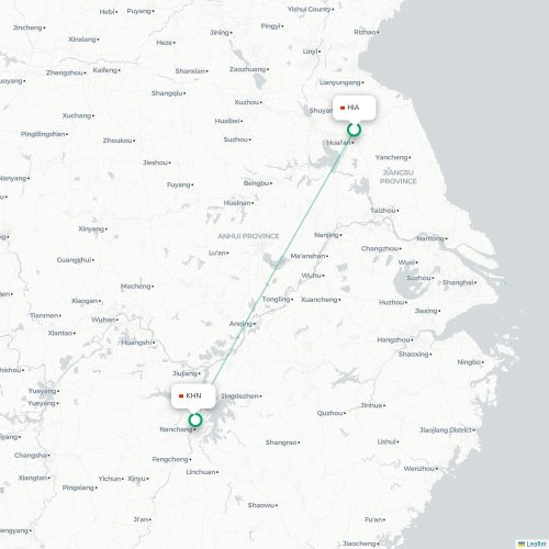 Mapa de vuelo directo Huai'an - Nanchang