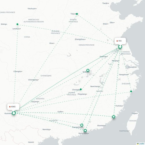 Mapa de vuelo directo Huai'an - Kunming