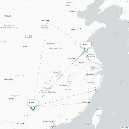 Mapa de vuelo directo Huai'an - Guilin