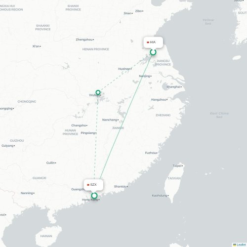 Huai'an - Shenzhen karta över direktflyg