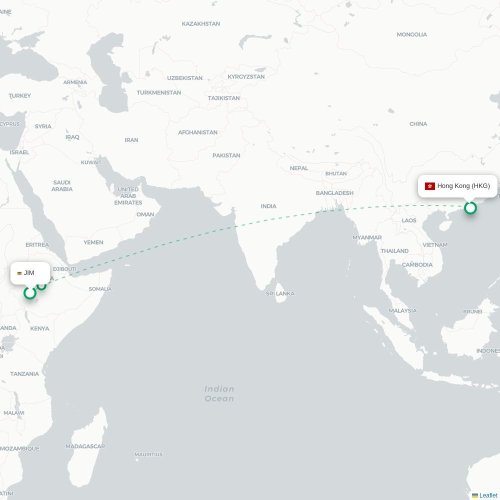 Mapa lotu bezpośredniego Hiroszima – Hongkong