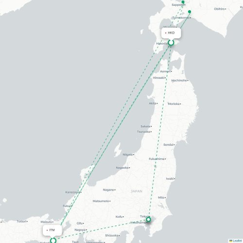 Mapa lotu bezpośredniego Hakodate – Osaka
