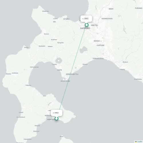 Mapa lotu bezpośredniego Hakodate – Sapporo