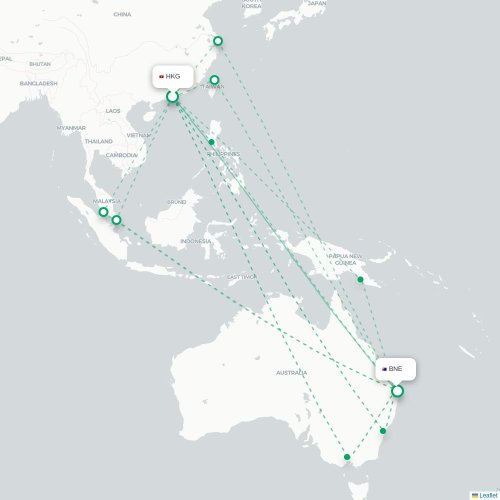 Mapa lotu bezpośredniego Hongkong – Brisbane