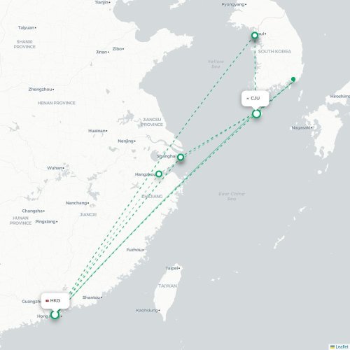 Mapa lotu bezpośredniego Hongkong – Czedżu