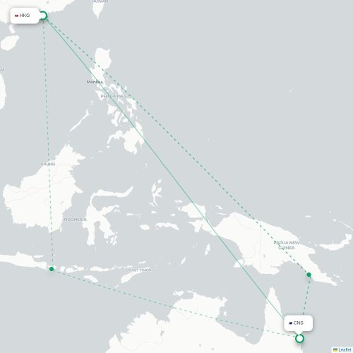 Mapa lotu bezpośredniego Hongkong – Cairns