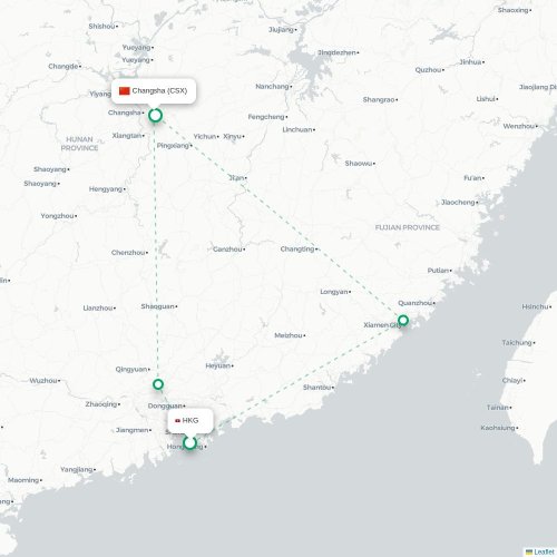Mapa lotu bezpośredniego Hongkong – Changsha